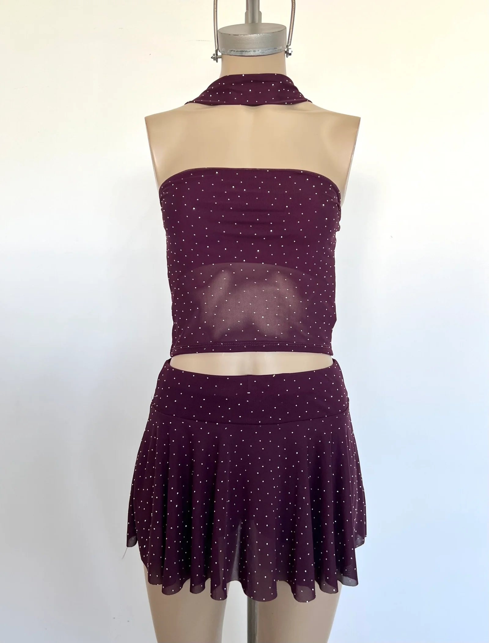 Pollera skort tul strass volado con short interno