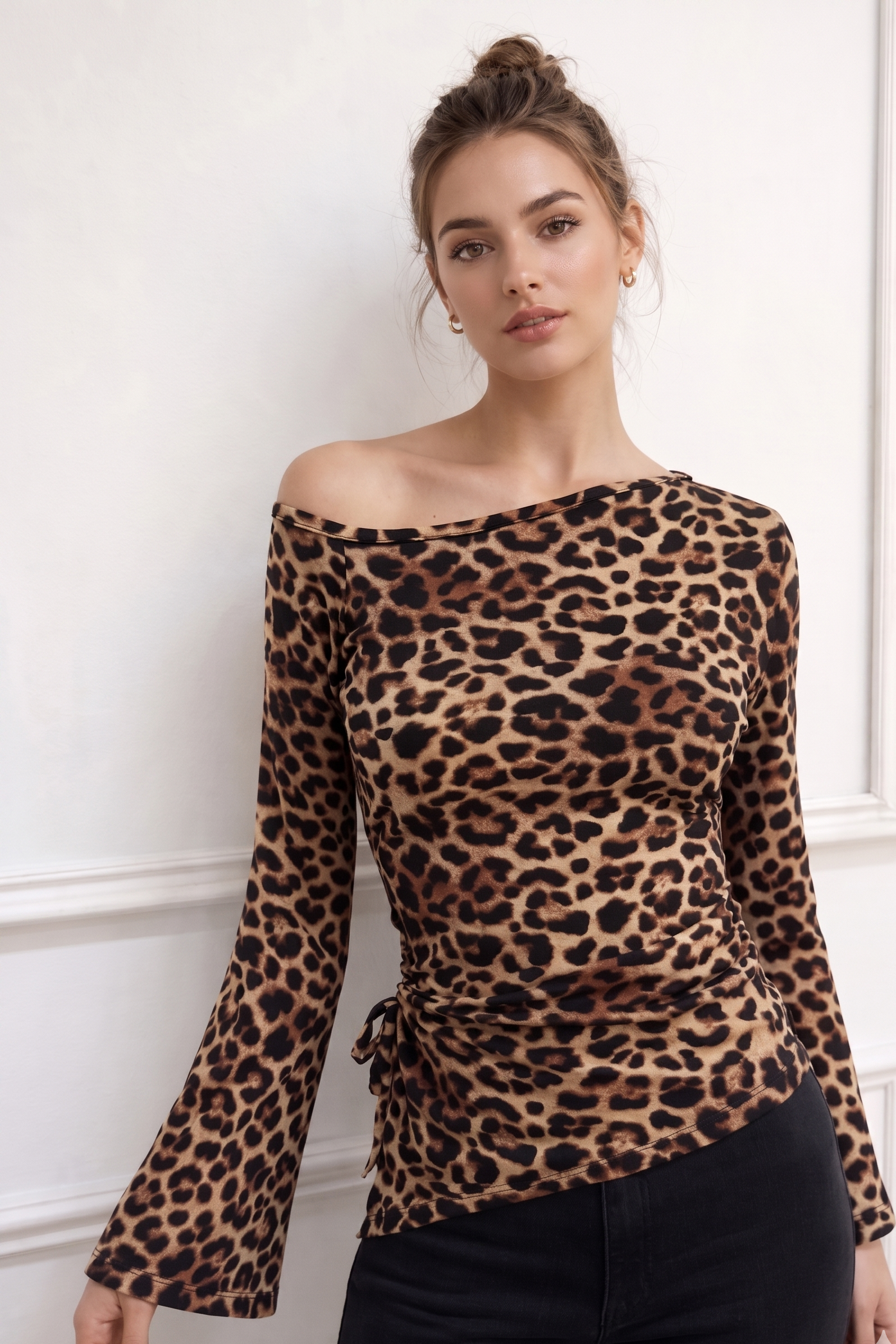 Remera manga larga oxford frunce al costado modal soft print
