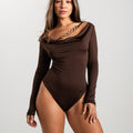 Body buche manga larga con aplique cadena microfibra