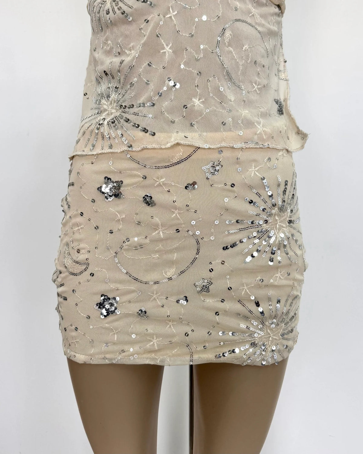 Pollera tul lentejuela estrella luna clasico con forro y elastico cintura
