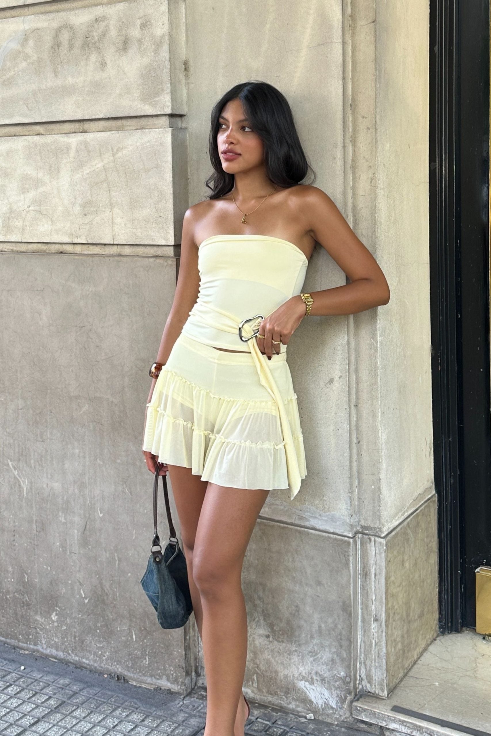 Pollera tull 2 volados con culote
