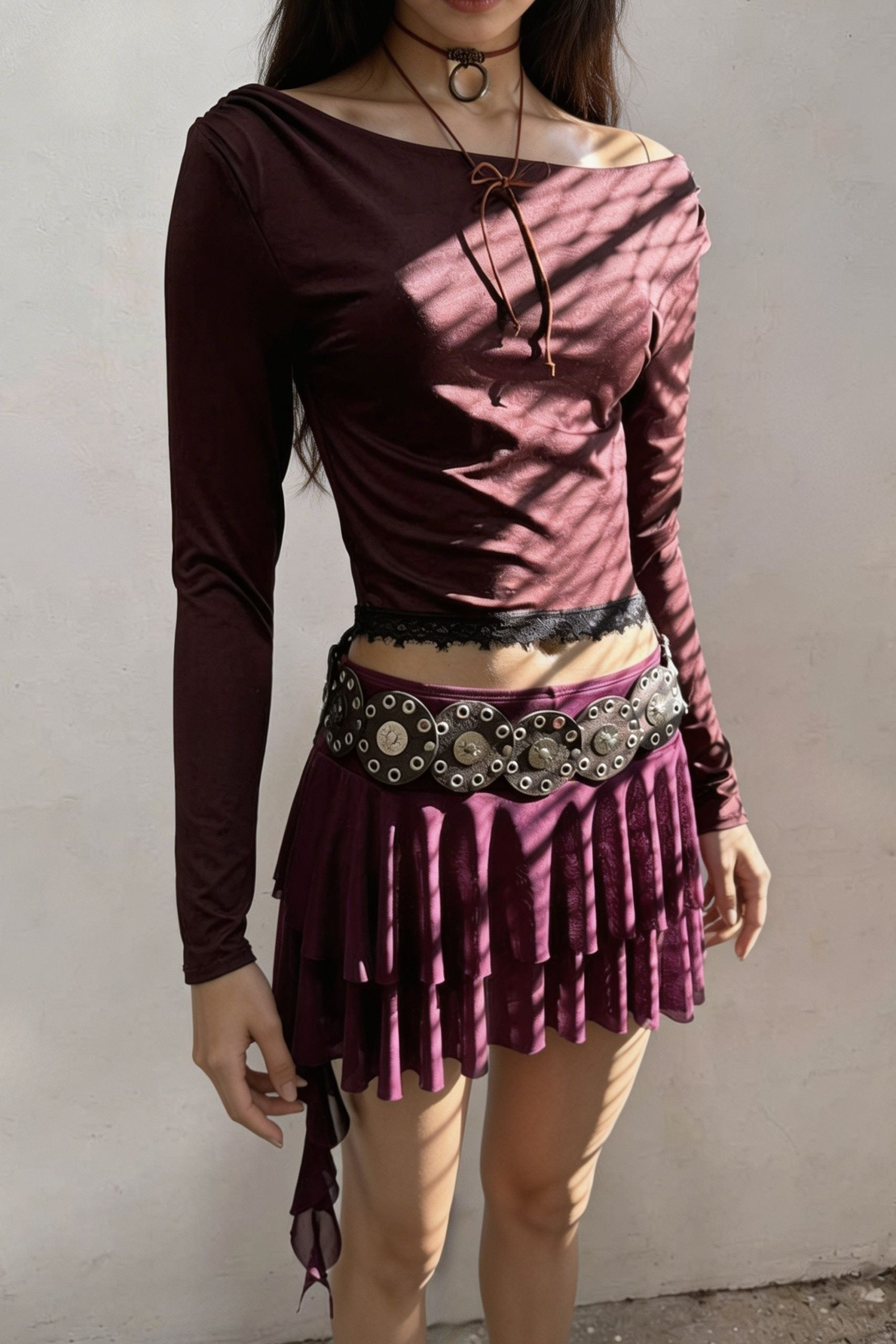 Pollera tull 2 volados con short y volado lateral