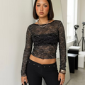 Remera encaje con brillo combi micro cala