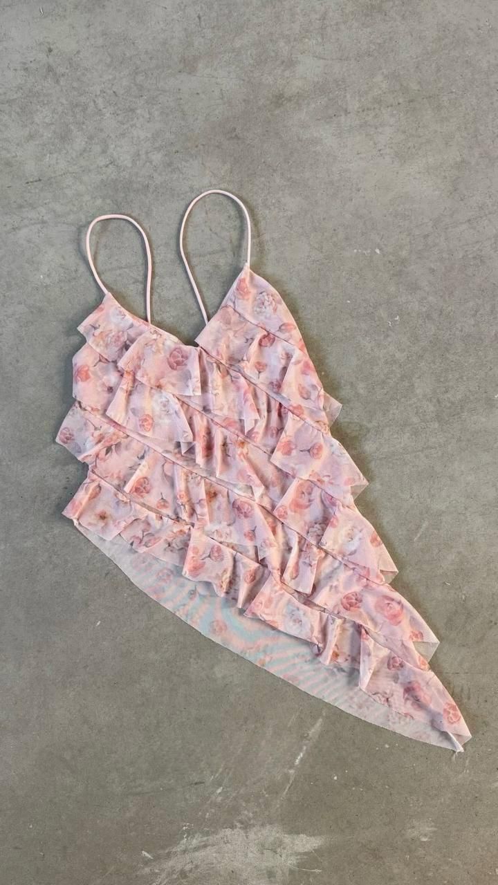 Top volados diagonales sublimado flores