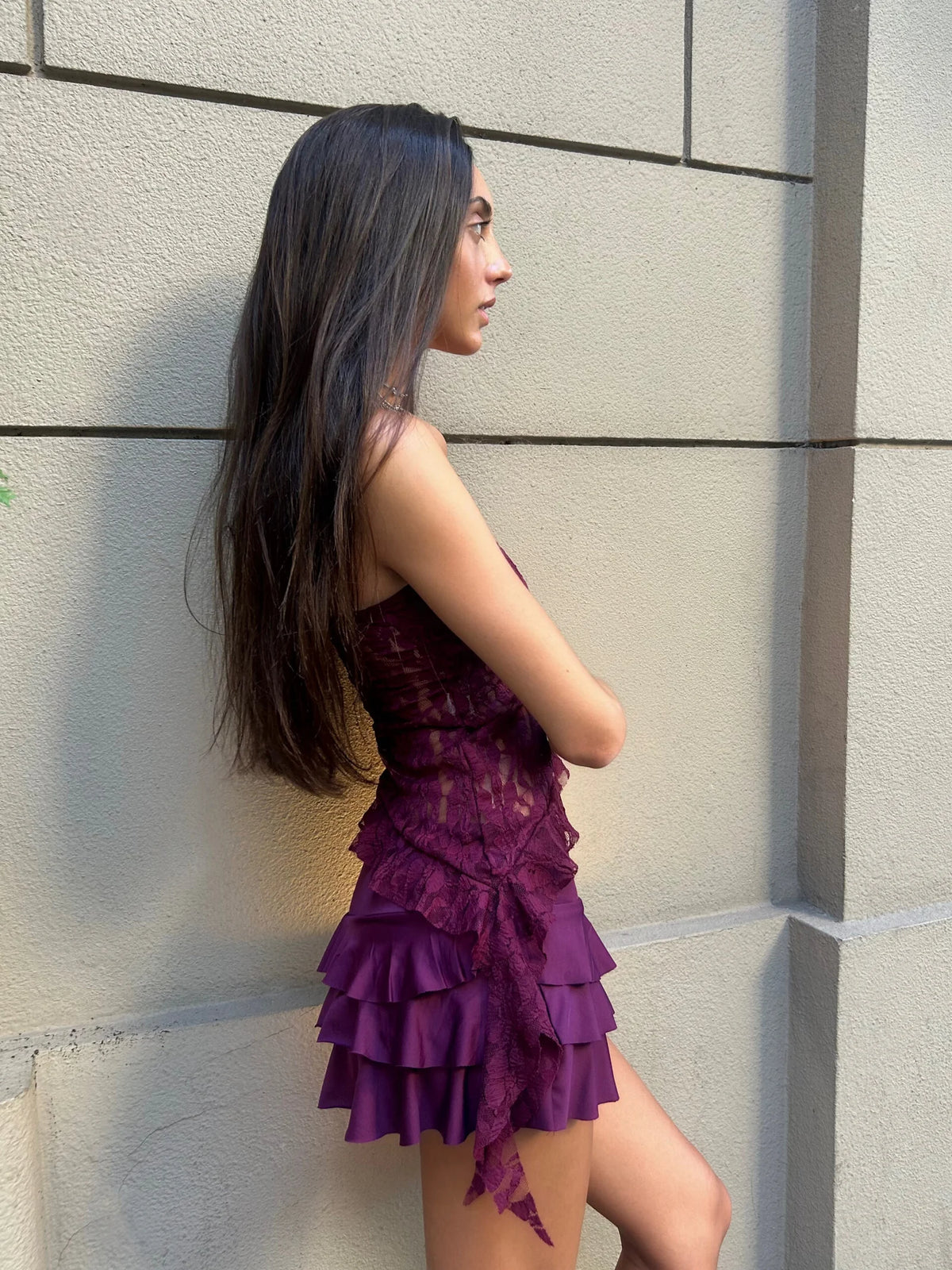 Top bando encaje goya irregular pico con volado caido