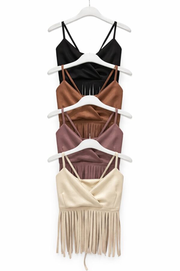 Top gamuza con flecos vaquera