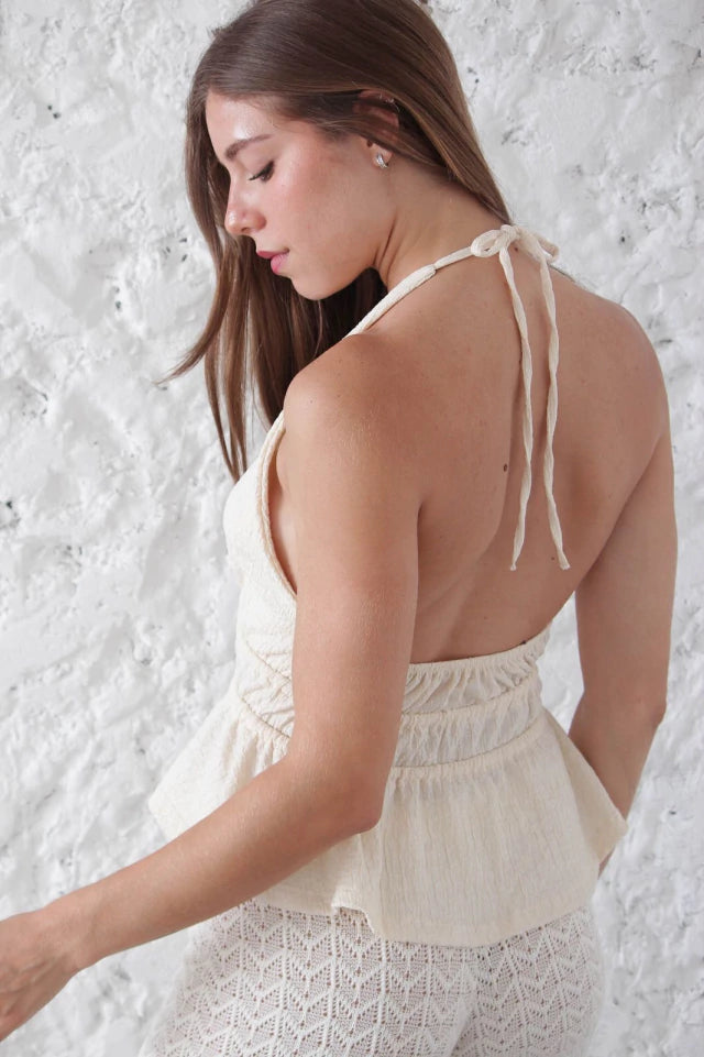 Top halter con tiras para atar bambula