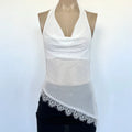 Top tul liso marilyn buche pico con tajo y puntilla flecos abajo