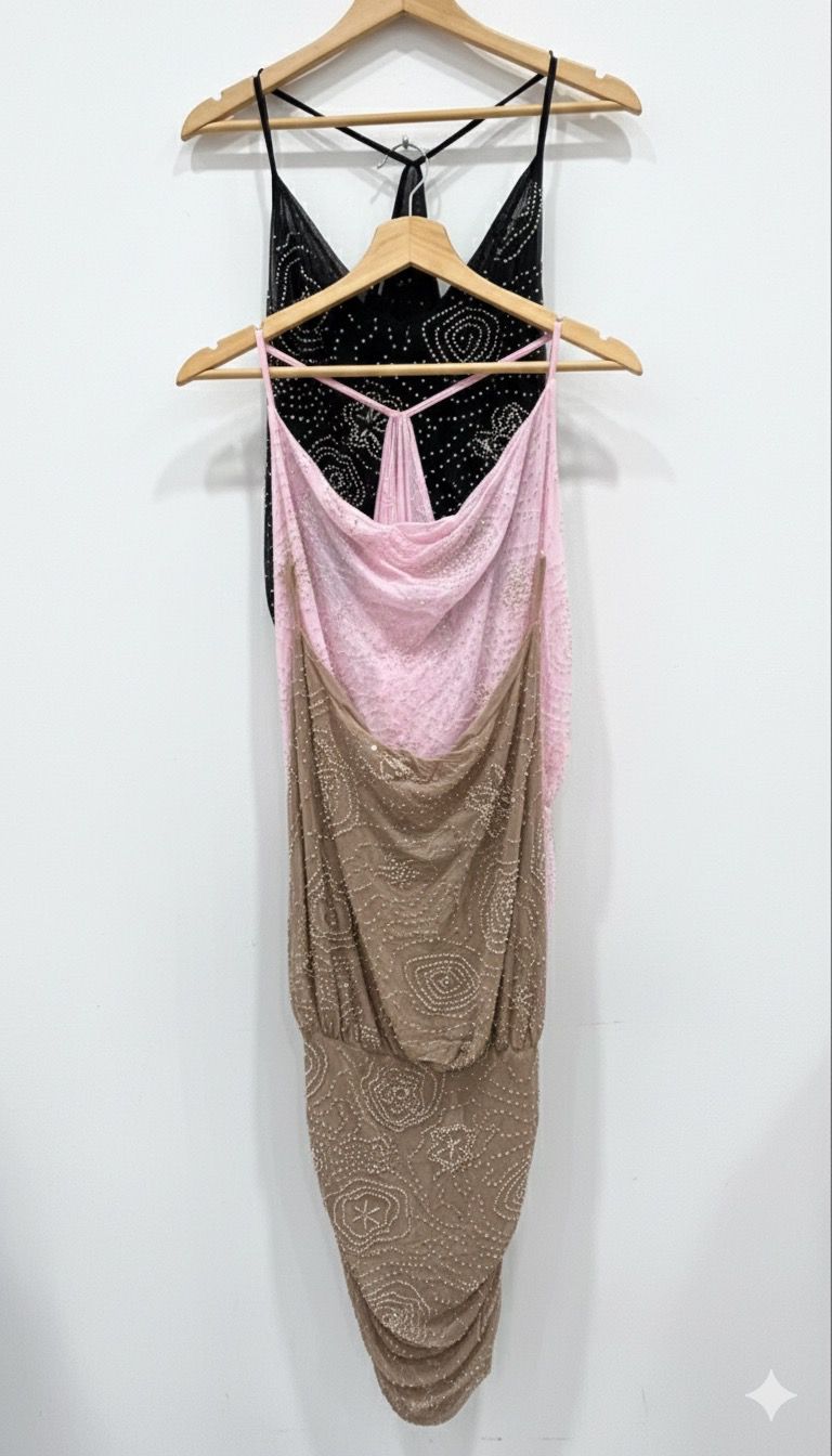 Vestido gaza con canutillos Lashe